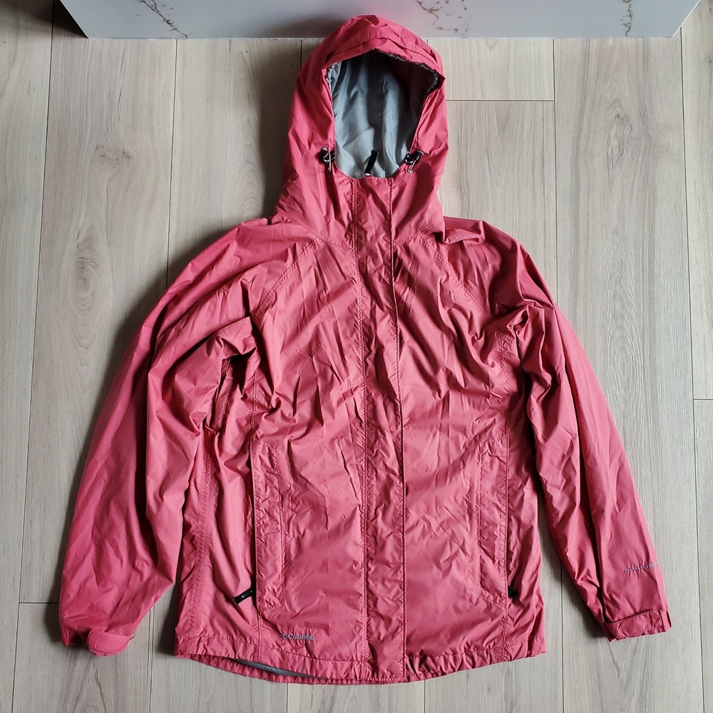 Columbia Titanium Rain Jacket Womens M Red Hooded Waterproof Hiking Coat